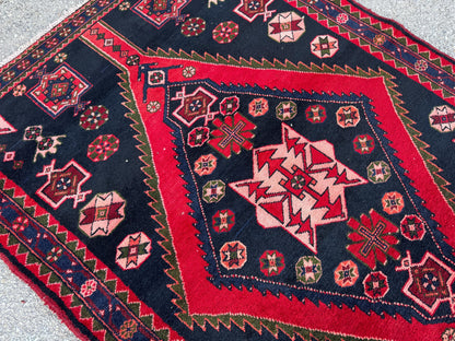 Hand Knotted Turkish Runner Rug 4x10: Oriental Red Entryway Rug