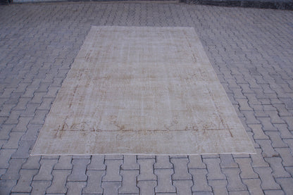 7x10 Neutral Rug, Boho Home Decor, Turkish Beige  Wool Hand Made