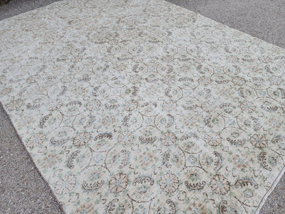 7x9 Turkish Area Rug, Bohemian Rustic Decor, Neutral Geometric Design