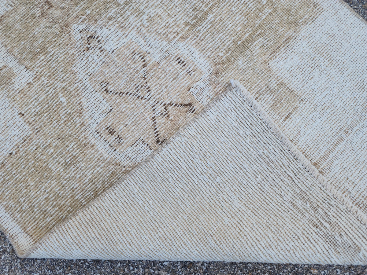 Neutral Turkish Runner Rug 3x12: Handcrafted Oushak Rug