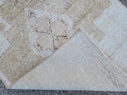 Neutral Turkish Runner Rug 3x12: Handcrafted Oushak Rug