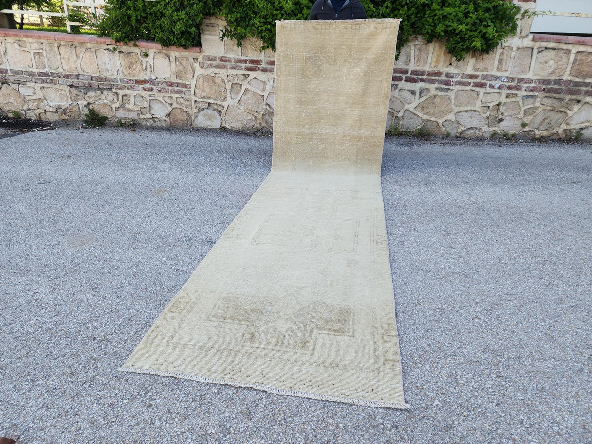 3x13 Vintage Turkish Wool Runner Rug, Hand-Knotted Hallway & Entryway Rug