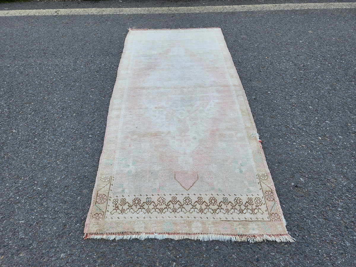 Handwoven Oushak Rug 3x6: Bohemian Turkish Wool Rug