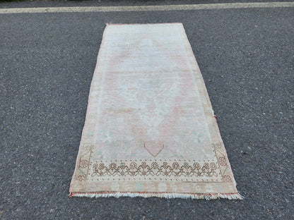 Handwoven Oushak Rug 3x6: Bohemian Turkish Wool Rug