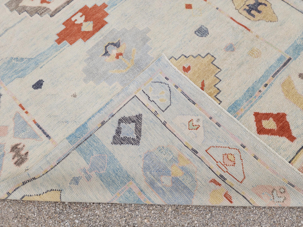 6x9 Oushak Rug: Light Beige Pastel Turkish Wool, Handwoven Boho Rug