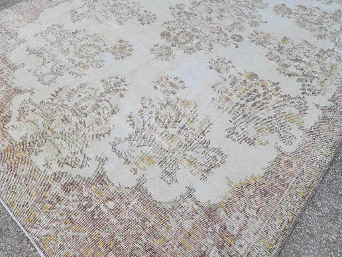 7x10 Turkish Neutral Rug, Hand Made Oriental Rug, Medallion Home Design