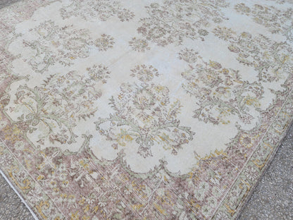 7x10 Turkish Neutral Rug, Hand Made Oriental Rug, Medallion Home Design