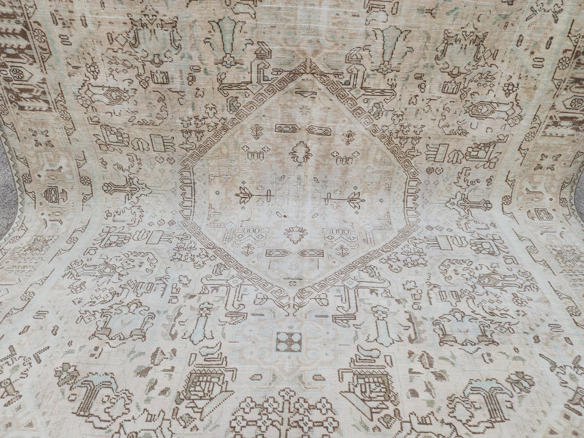 8x11 Neutral Geometric Rug: Oriental Hand Made, Beige and Brown