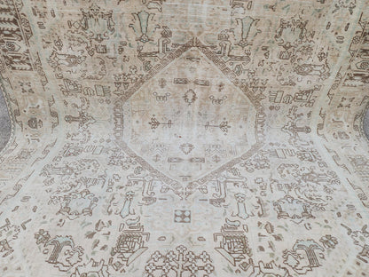 8x11 Neutral Geometric Rug: Oriental Hand Made, Beige and Brown