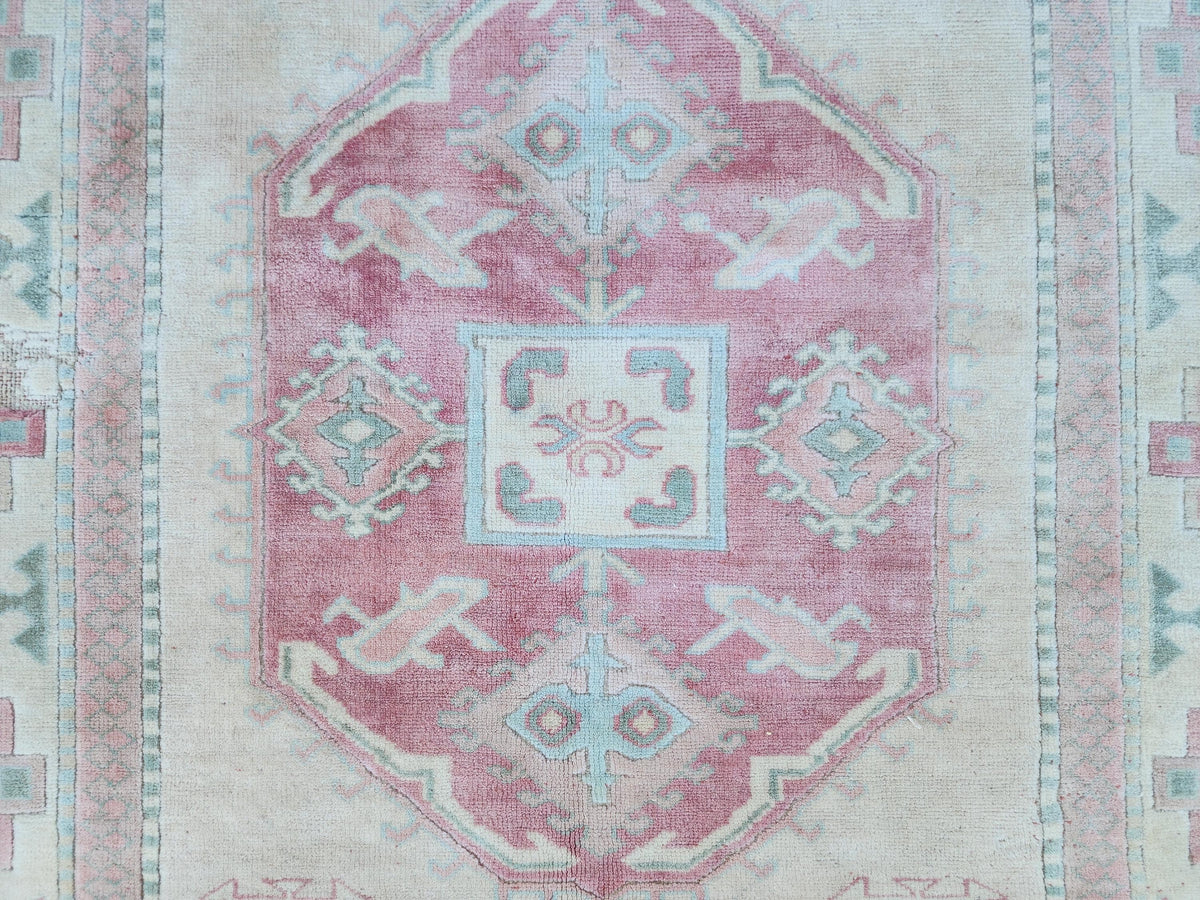 Neutral Wool Rug 6x8, Living Room Soft Design, Turkish Hand Made Vintage Carpet