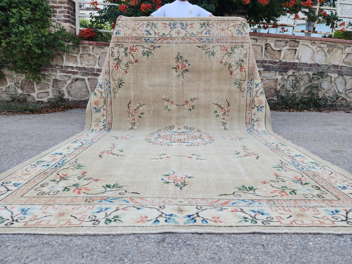 Turkish Area Rug 7x10, Living Room Boho Decor, Rustic Hand Made Wool