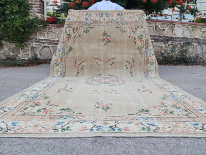 Turkish Area Rug 7x10, Living Room Boho Decor, Rustic Hand Made Wool