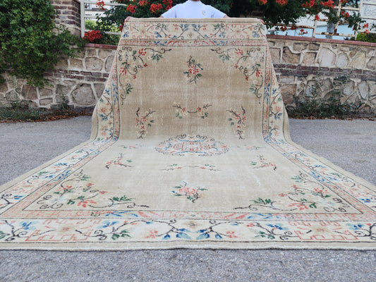 Turkish Area Rug 7x10, Living Room Boho Decor, Rustic Hand Made Wool