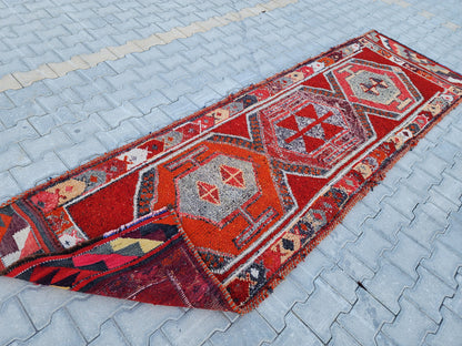 Vintage Herki Wool Runner Rug 3x11: Bohemian Hallway Rug