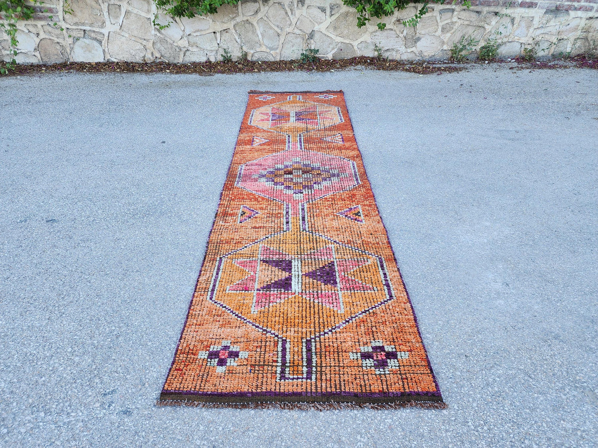 3x10 Herki Runner Rug, Hand Knotted Up Cycled Wool, Home Decor, Kitchen Decor