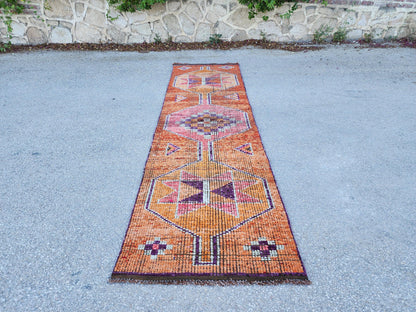 3x10 Herki Runner Rug, Hand Knotted Up Cycled Wool, Home Decor, Kitchen Decor