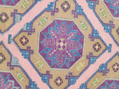 Vintage Soumak Kilim 7x11: Hand Knotted, Green and Purple