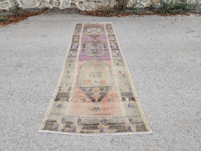 3x10 Neutral Wool Rug, Turkish Malatya Hand Knotted Runner, Kitchen Brown Carpet