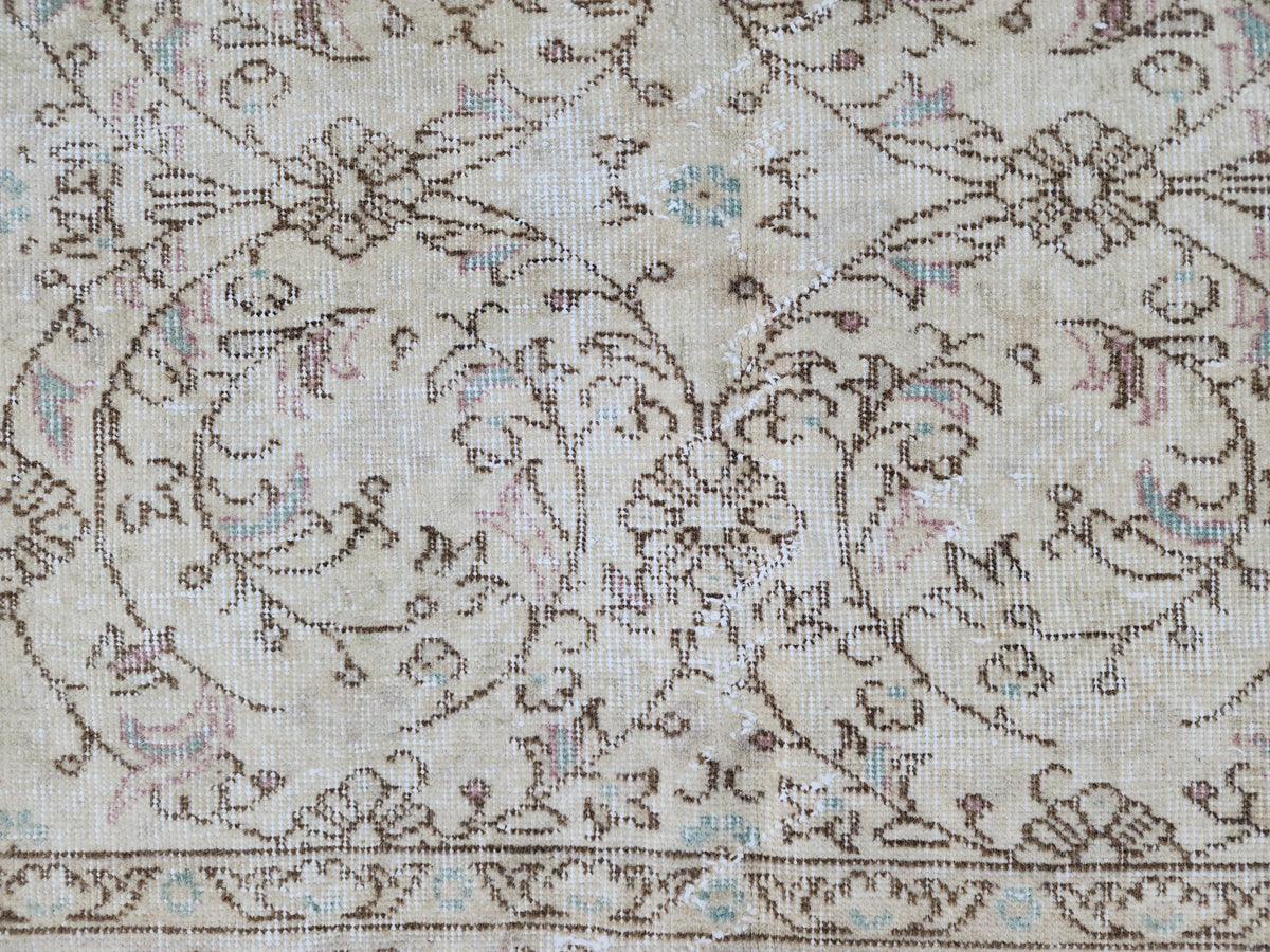 7x10 Vintage Oushak Rug: Hand-Knotted Wool, Distressed Beige Carpet