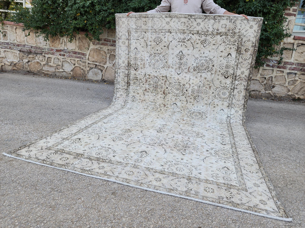 Vintage Rug 5x9, Turkish Hand Knotted, Muted Neutral Area Rug, Handmade Anatolian