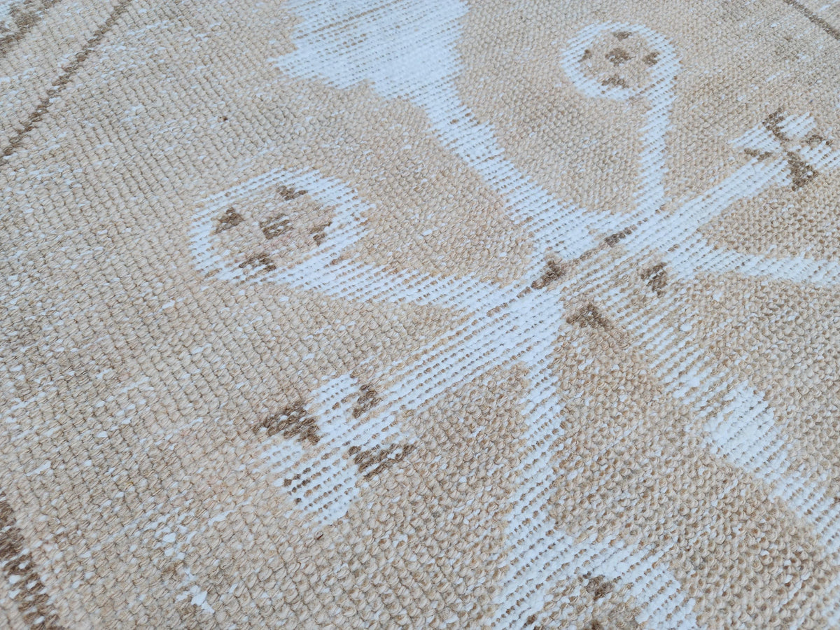 3x12 Neutral Runner Rug: Beige Turkish Handmade Boho Kitchen Decor