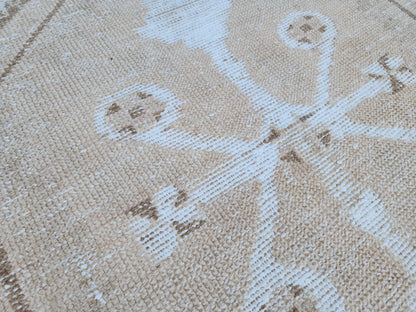 3x12 Neutral Runner Rug: Beige Turkish Handmade Boho Kitchen Decor