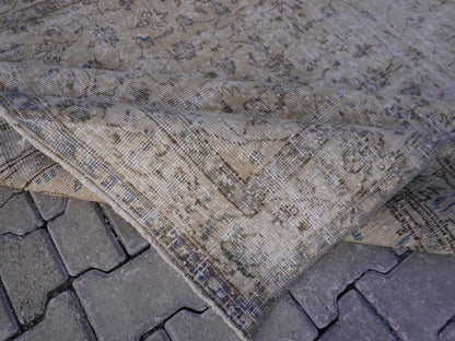 Handwoven Beige Oushak Wool Rug: 5x8 Turkish Boho Area Rug