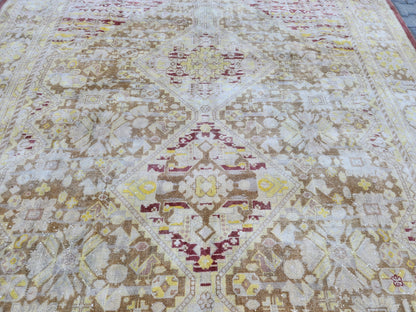 Vintage Oushak Rug 8x11: Hand-knotted Neutral Wool Oriental Rug