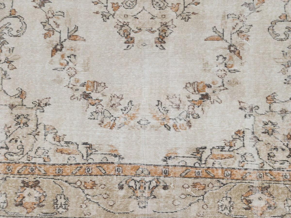 Turkish Rug 6x9, Neutral Medallion Hand Made, Living Room Area Decor