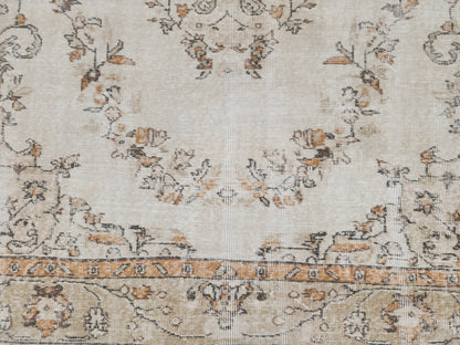Turkish Rug 6x9, Neutral Medallion Hand Made, Living Room Area Decor