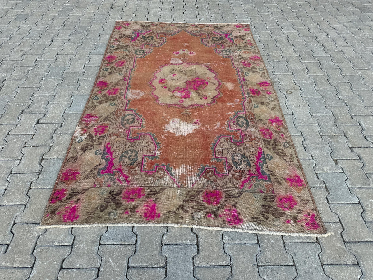 4x7 Handwoven Turkish Oushak Wool Rug: Boho Farmhouse Decor