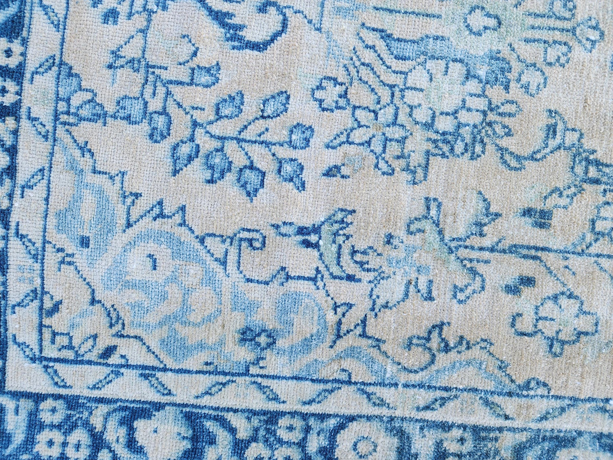 3x10 Boho Rug, Handmade Wool Persian Runner, Blue Floral Boho Hallway Decor
