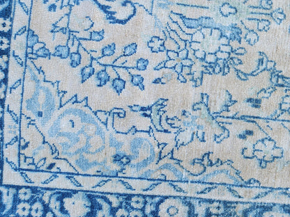 3x10 Boho Rug, Handmade Wool Persian Runner, Blue Floral Boho Hallway Decor