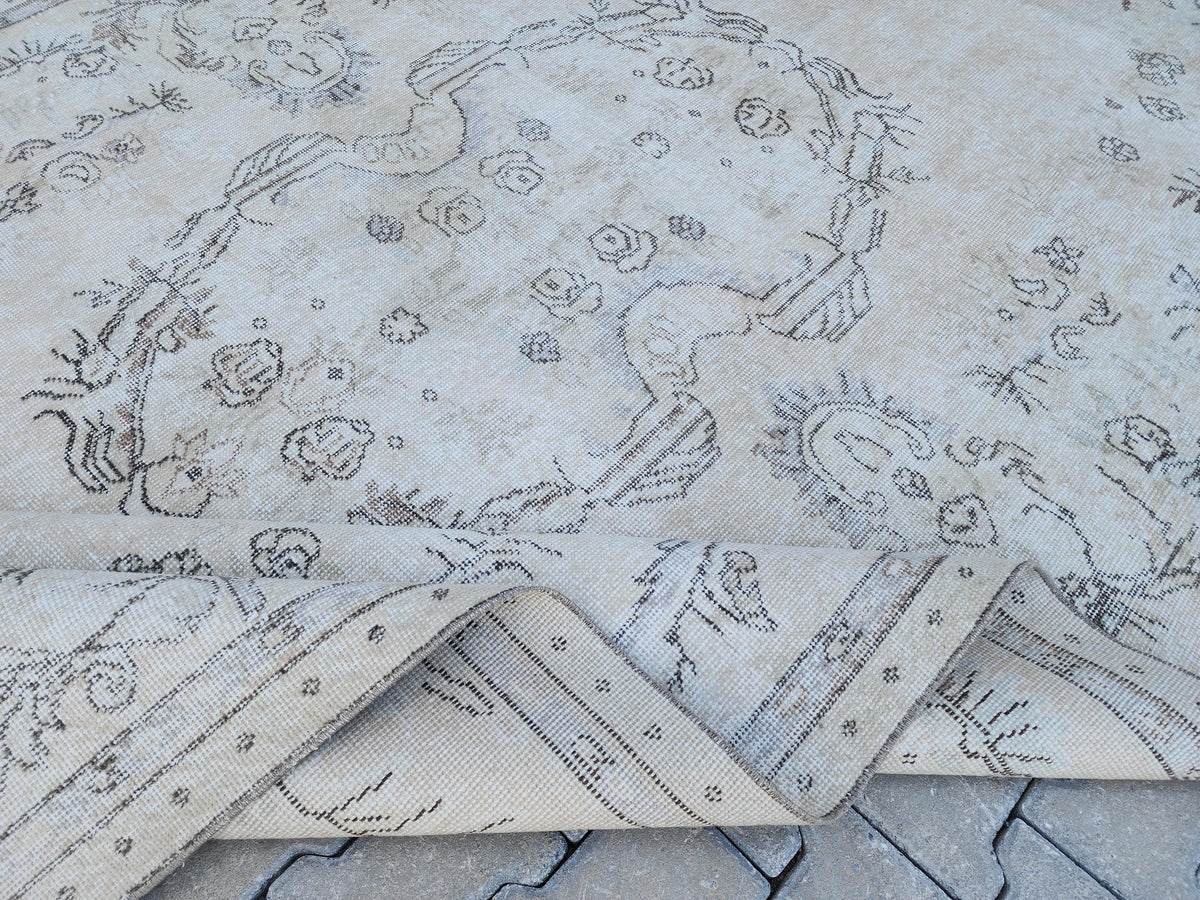 Neutral Rug 7x11, Hand Knotted Turkish Wool Rug, Oushak Design Bohem Decor