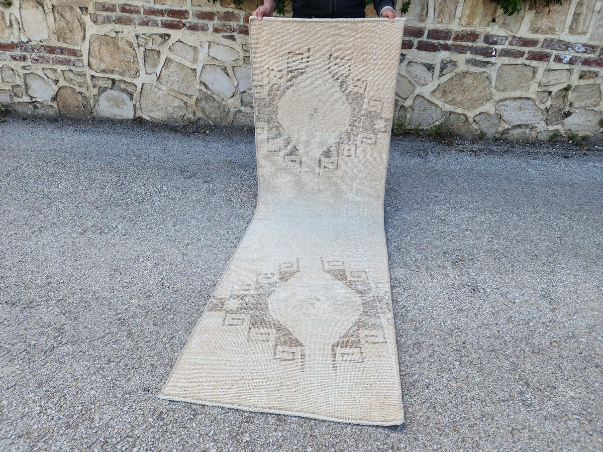 Geometric Hallway Rug 2x7: Handmade Anatolian Wool Runner