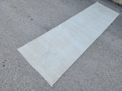 Ivory Wool Runner Rug 3x11: Hand Knotted Turkish Up Cycled Wool, Hallway Decor