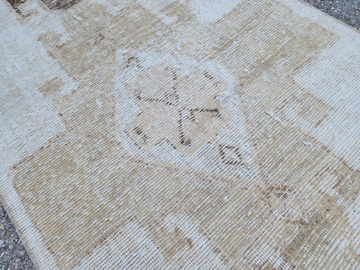 Neutral Turkish Runner Rug 3x12: Handcrafted Oushak Rug