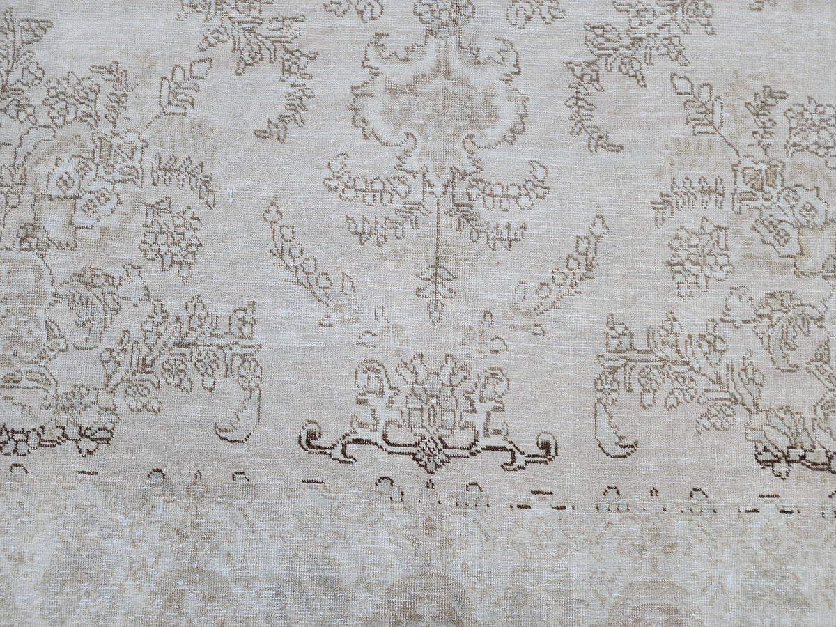 10x13 Neutral Vintage Rug, Hand Knotted Up Cycled Wool, Beige and Brown