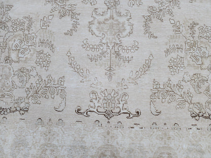 10x13 Neutral Vintage Rug, Hand Knotted Up Cycled Wool, Beige and Brown