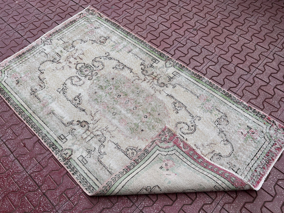 Handwoven Turkish Oushak Rug 4x6: Wool & Cotton Blend