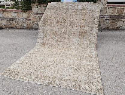 Hand Knotted Wool Rug 6x10: Beige Turkish Oushak Rug