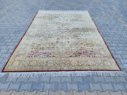 Vintage Oushak Rug 8x11: Hand-knotted Neutral Wool Oriental Rug