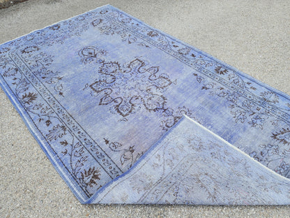 Vintage Blue Turkish Oushak Rug 5x9: Handwoven Wool Area Rug