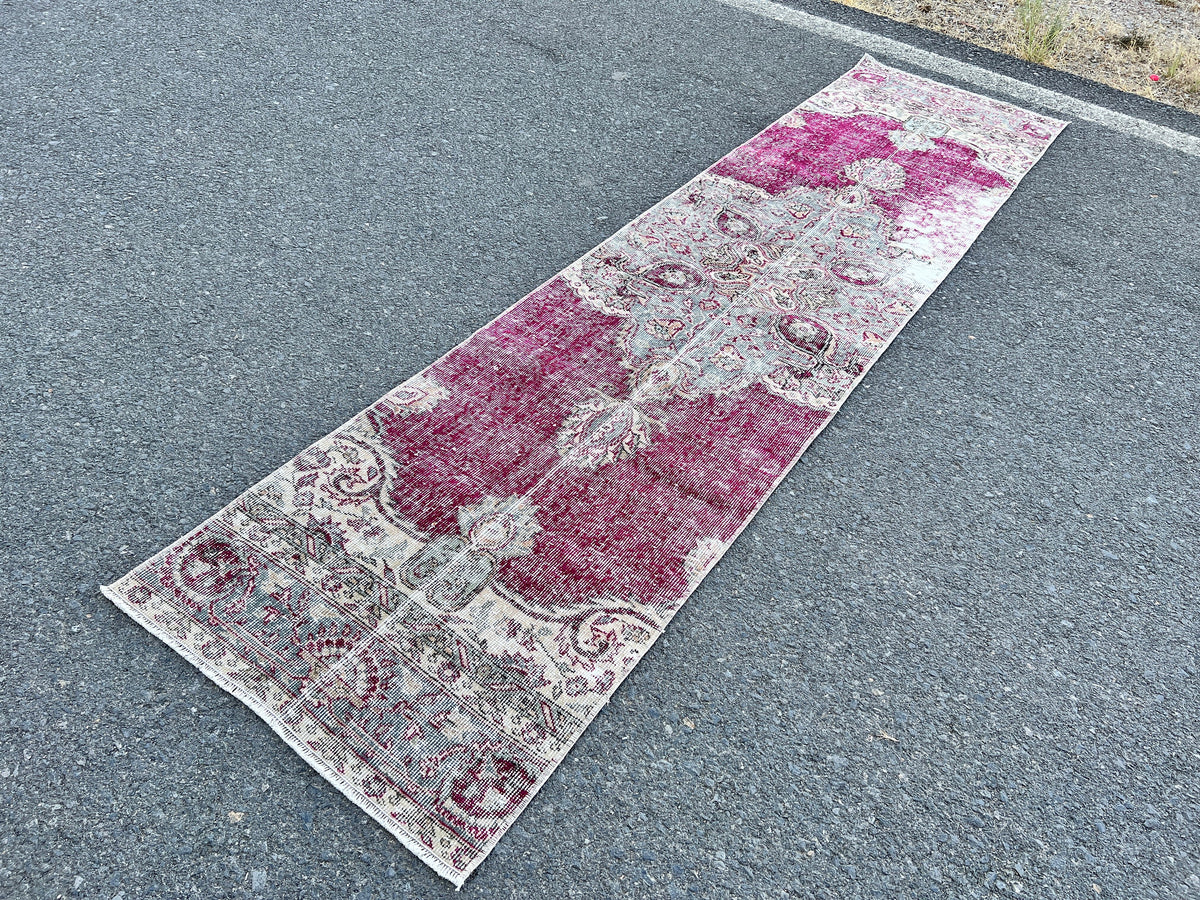 Turkish Runner Rug 2x9: Vintage Hallway Rug, Red Wool
