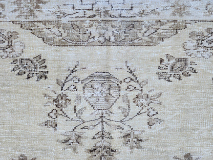 5x9 Neutral Area Wool Rug: Rustic Decor, Turkish Oushak, Beige and Brown