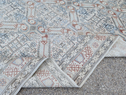 6x9 Neutral Turkish Rug: Geometric Wool & Cotton, Rustic Dining Room Decor