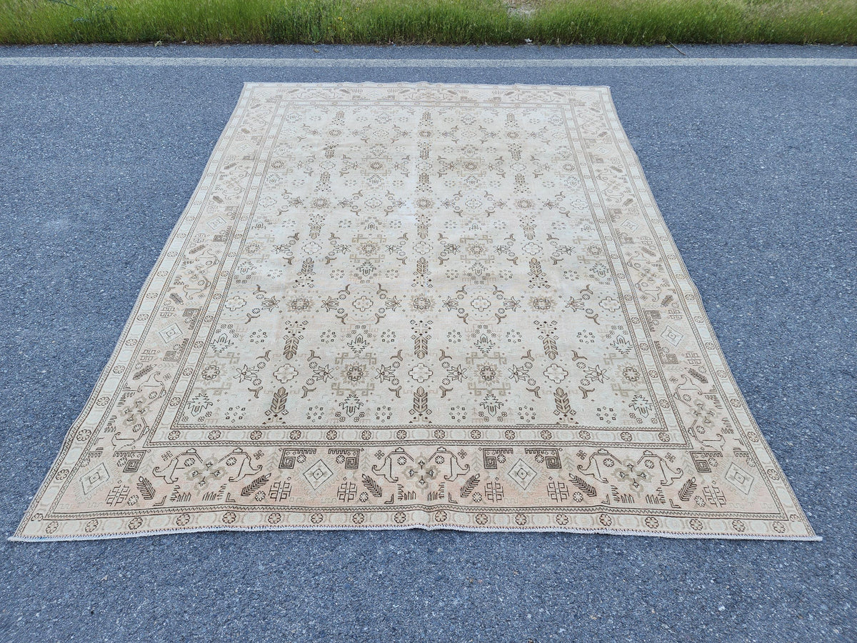 9x12 Neutral Area Rug, Soft Green Wool, Bohemian Living Room Decor