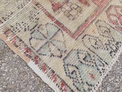 3x8 Vintage Anatolian Rug, Turkish Boho Hand Made Carpet, Hallway Runner