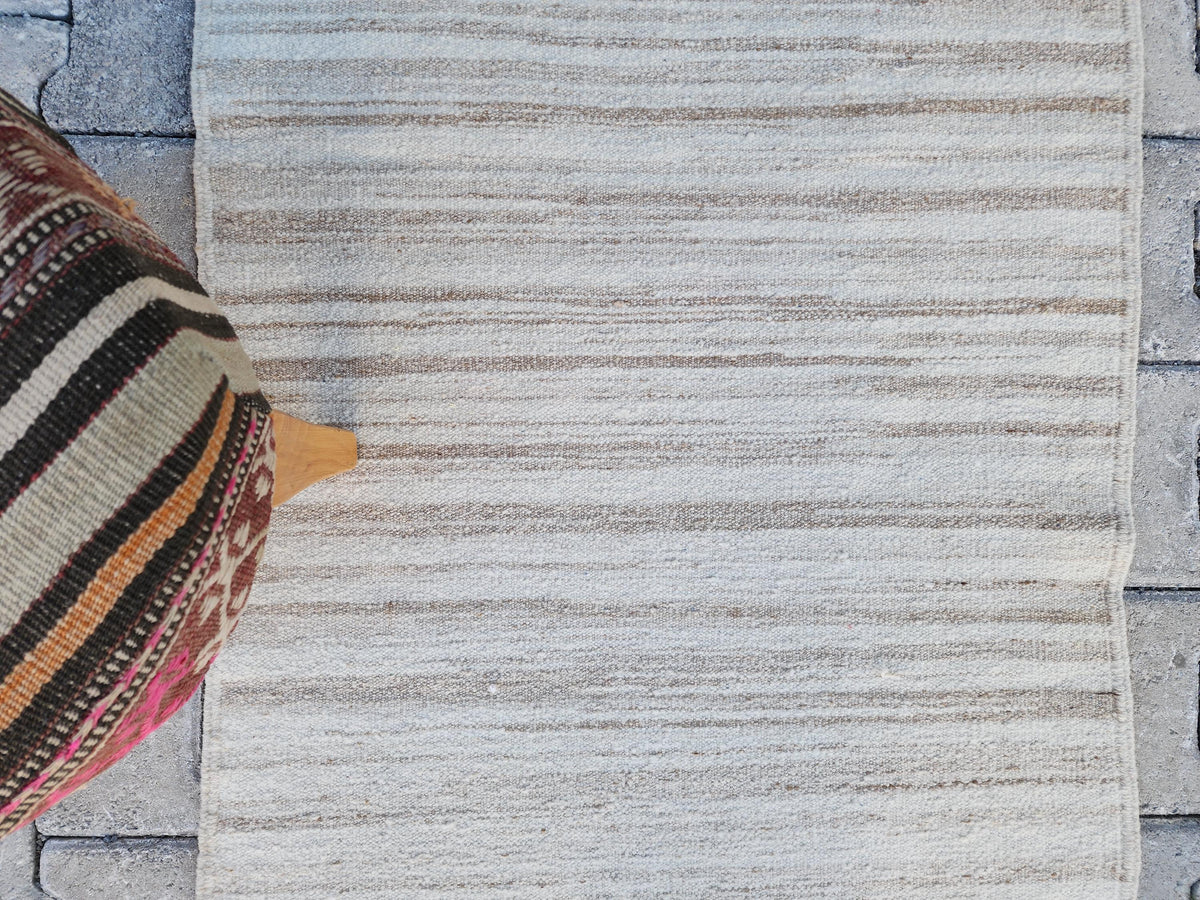 Neutral Turkish Kilim Runner Rug: 2.7x12, Handwoven Wool