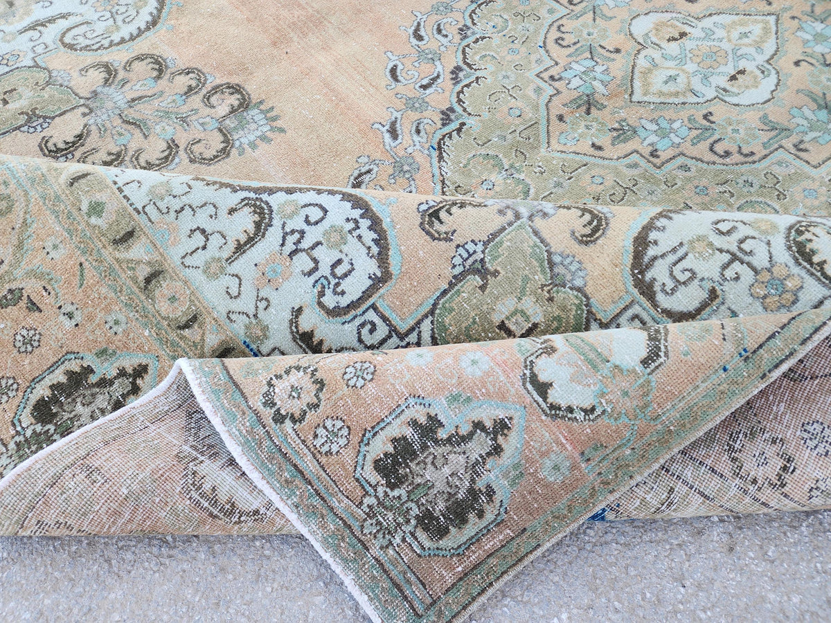 Hand Made Oversized Rug 9x12: Oriental Rustic Decor, Brown and Blue